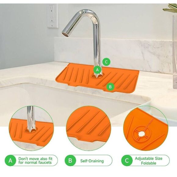 Silicone Faucet Water Splash Catcher Mat Orange 2 Pack - Picture 3 of 3